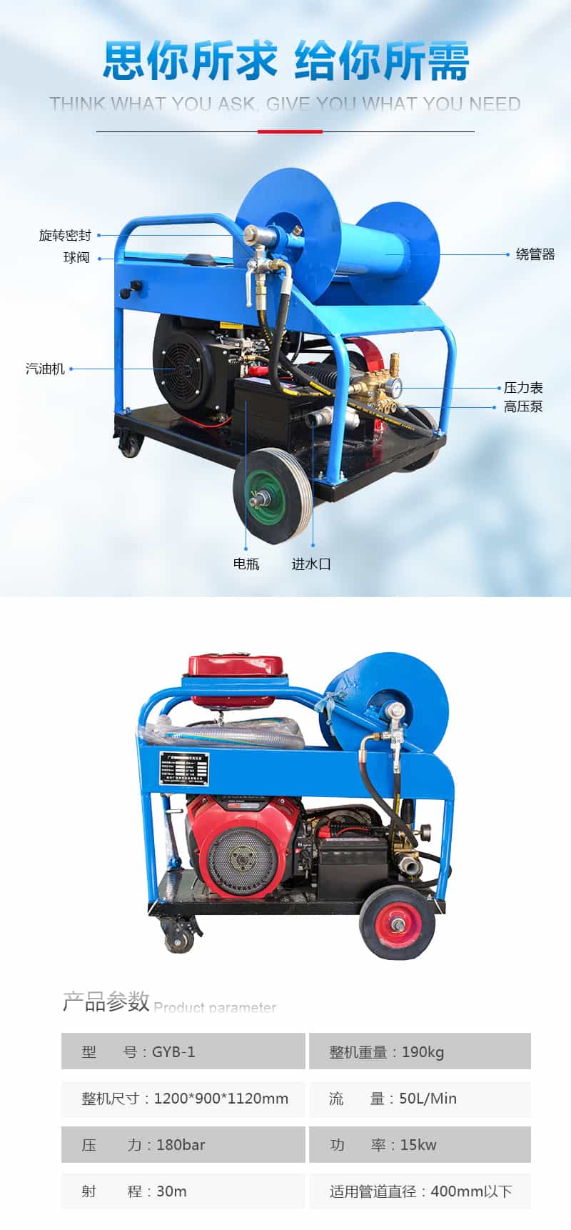 單缸柴油機高壓管道疏通機技術參數